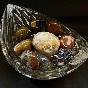 Crystal Bowl of Polished Agates and Jasper